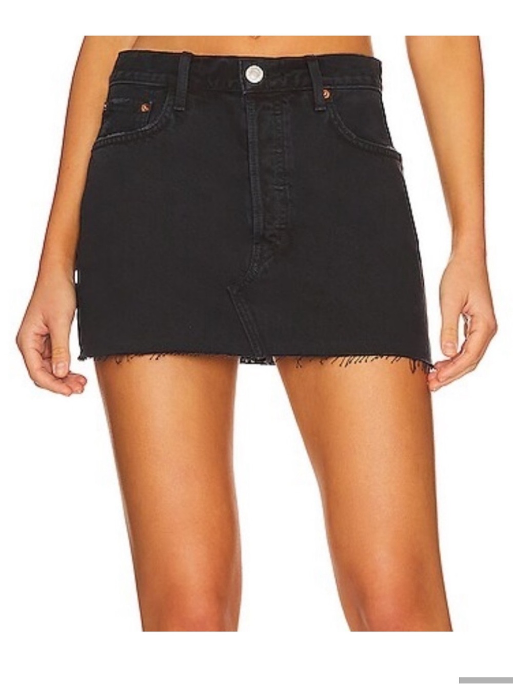 Re/Done Black Raw-Hem Denim Mini Skirt